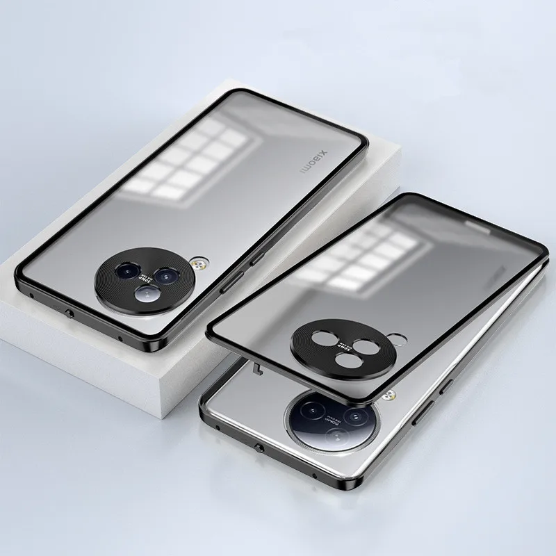 

Metal Bumper with Clear Back Tempered Glass Case For Xiaomi civi 3 civi3 with Metal Camera Lens Protector