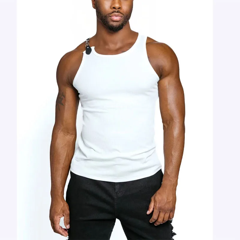 

Men's Fitness Sports Vest Tight Muscle Men's Vest T-shirt Solid Color Personality ButtonUp Vest Casual Beach Wear Sleeveless Top