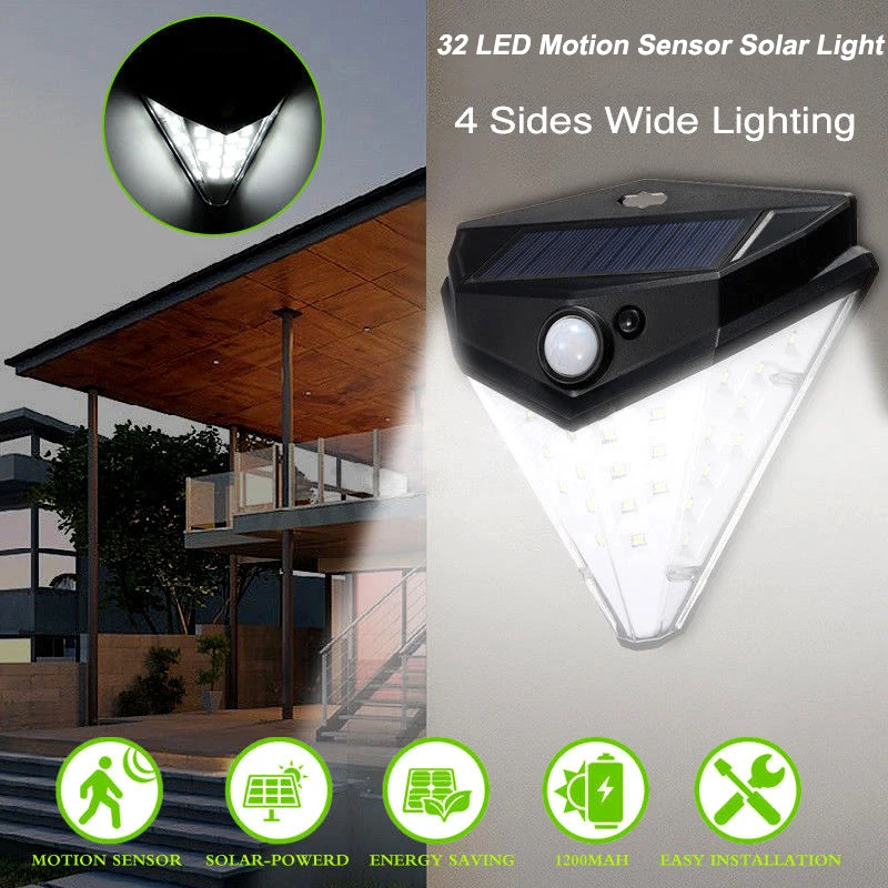 

32 LED Outdoor Solar Sensor Wall Light Motion Sensor Solar Lamp Waterproof Garden Yard Path Emergency Security Light 4 Sided