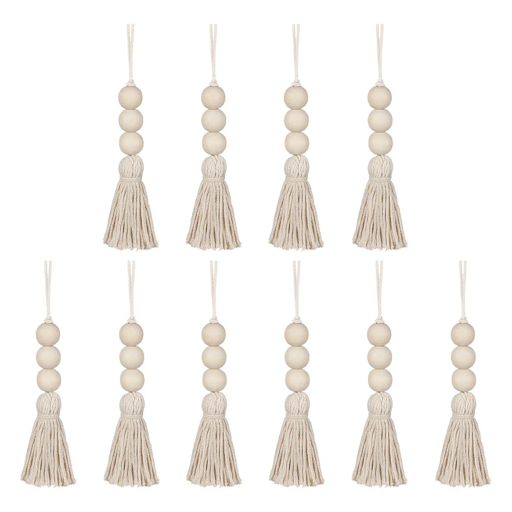

10pcs Hanging Beaded Tassel Fengshui Tassel Ornament Nursery Room Wall Decor Wood Bead Christmas Garland Natural Prayer Beads