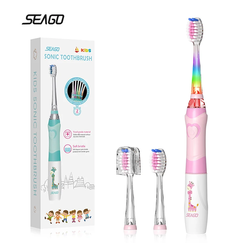 SEAGO Sonic Electric Toothbrush Kids Battery Cartoon with Colorful LED Waterproof Soft Oral Hygiene Massage Teeth Care SG977