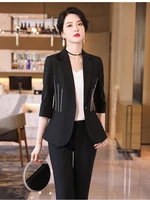 2022 new spring and summer women pants suit 2 piece set professional work clothes temperament slim female blazer casual