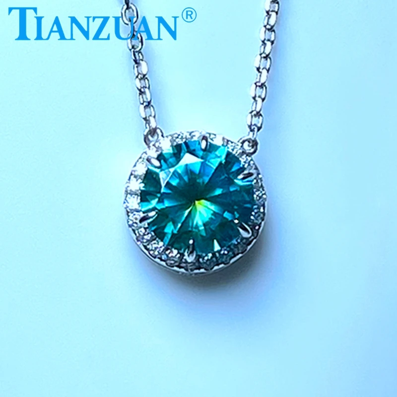 Hot Sale 10mm Eye Shape Zircon Pendant Aqua Blue Zircon Side Stone Moissanite 925 Silver Jewelry Necklace For Women Jewelry Gift