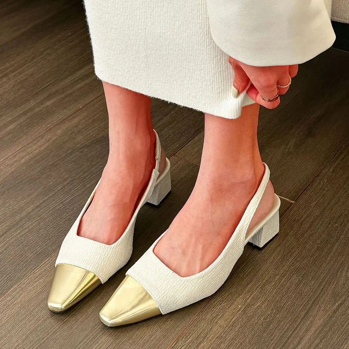 Fashion Baotou Single Shoes 2023 Spring/Summer New Mid Heel Thick Heel Square Head Sandals Color Matching Women's Shoes Large