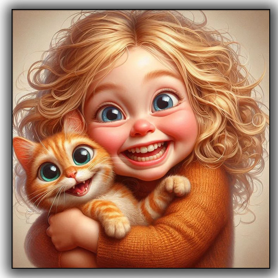 Алмазная картина Happy Girl And Cat новинка 2025 года наборы для вышивки крестом своими