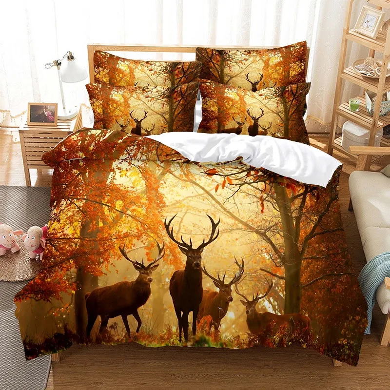 

Comforter Cover for Kids Teens Polyester Bedding Set King Size Elk Duvet Cover Set 3D Digital Printing Beautiful Wild Animals