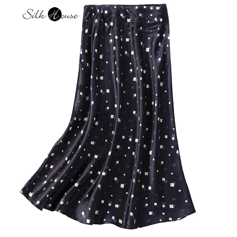

Женская шелковая атласная юбка, легкая роскошная юбка с принтом, весна-лето 2022