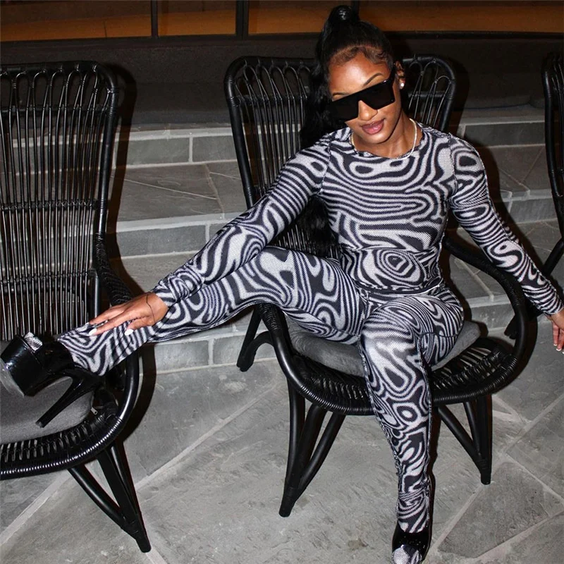 

Sylph Tie Dye Zebra Print Women Y2K 2 Piece Set Long Sleeve Tops High Waist Leggings Suit Co Ords Matching Outfits Club