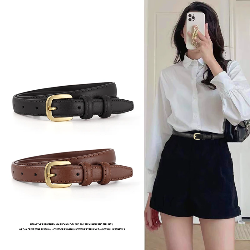 Fashion brand belt ladies fashion Joker 2023 new black premium leather belt decorative jeans belt