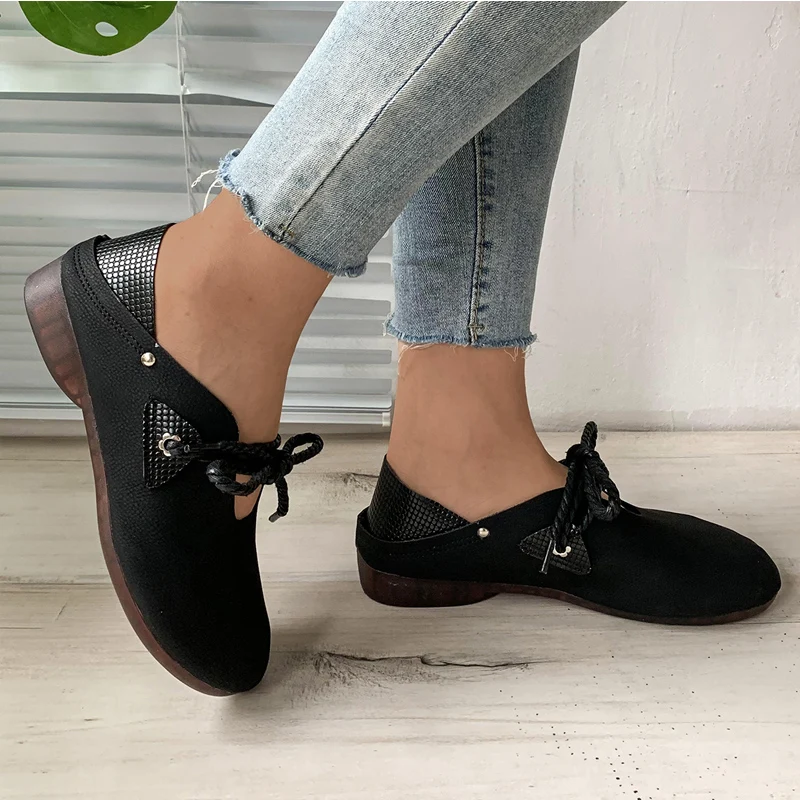 Soft Artificial Leather Loafers Woman Retro Lace Up Low Heel Dress Shoes Ladies Brand Design Wing Derby Flat Zapatos De Mujer