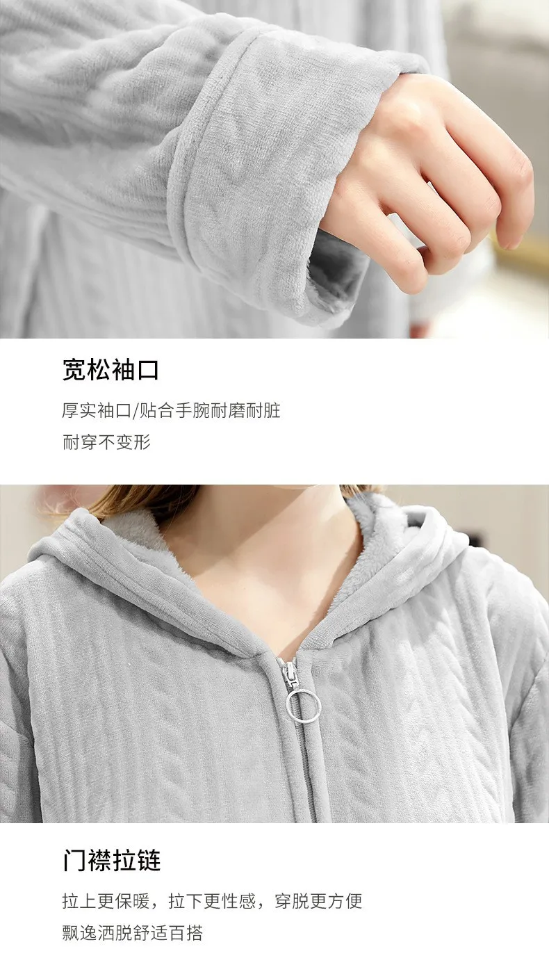 Женский фланелевый однотонный Халат с капюшоном и длинным рукавом