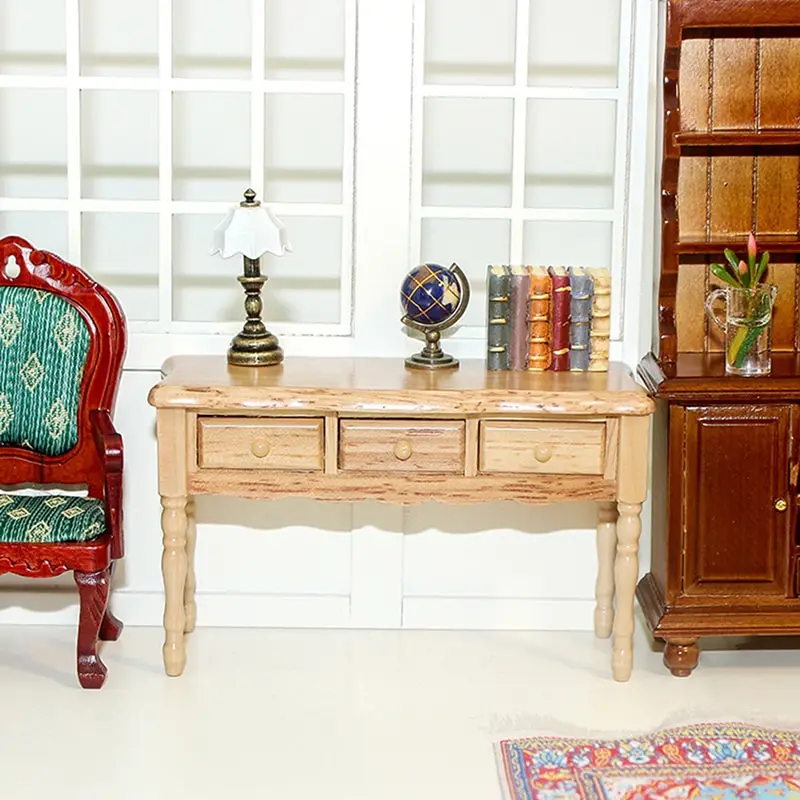 

1/12 Dollhouse Miniature Accessories Mini Wooden Home Decor Desk Office Table with Drawers Model Toys Furniture for Doll House