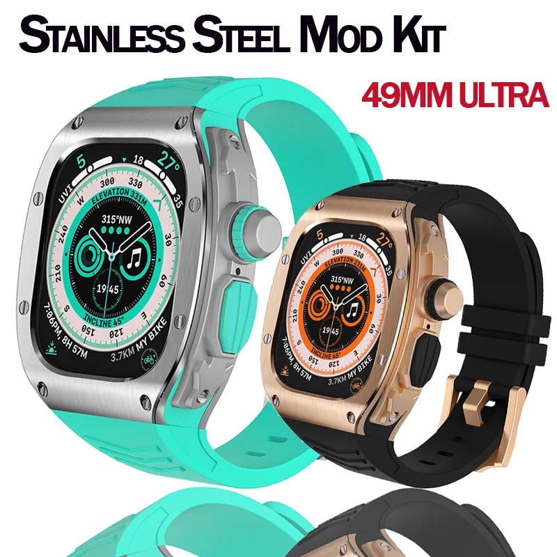 Modification Kit For Apple Watch Ultra Stainless Steel Case For iWatch Series 8 Ultra 49mm Refit Mod Kit Rubber Watch Band