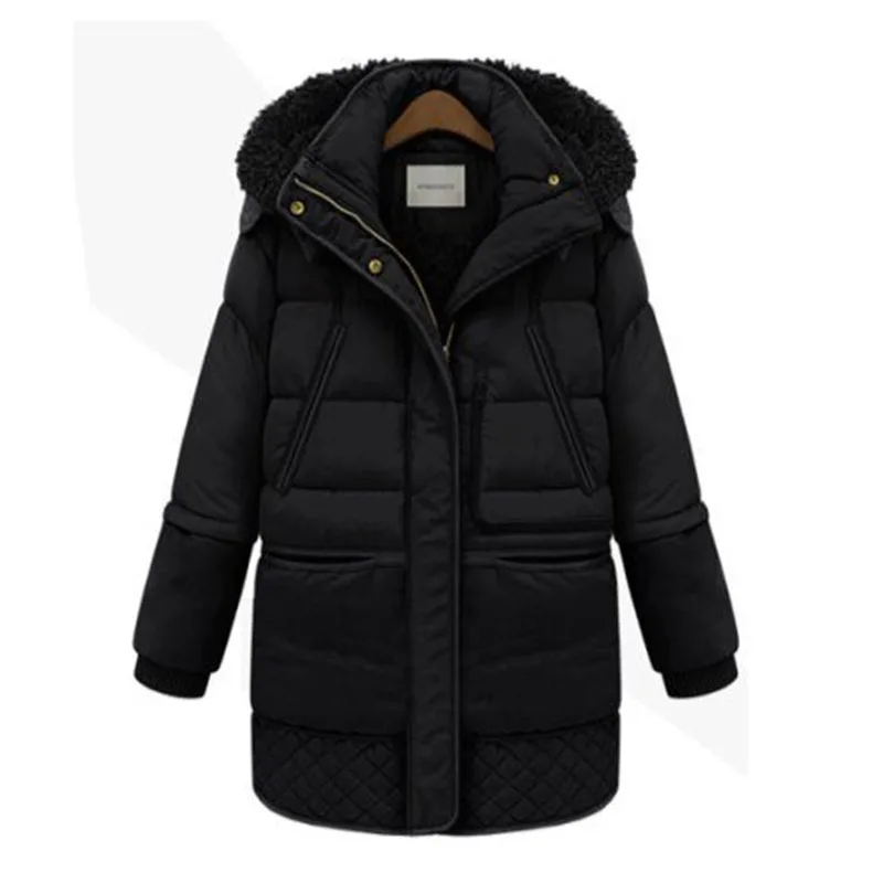 New Womens Down Cotton Jacket Winter Warm Imitation Lamb Wool Coat Thicke Long Cotton Jacket Casual Female Hooded Parka Overcoat