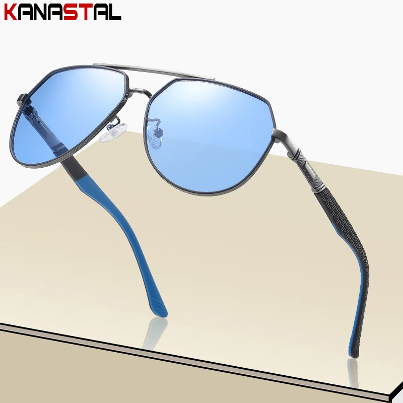 

Мужские поляризованные солнцезащитные очки UV400, модные солнцезащитные очки-авиаторы, металлические двухлучевые очки, оправа, мужские очки для вождения, рыбалки, улицы