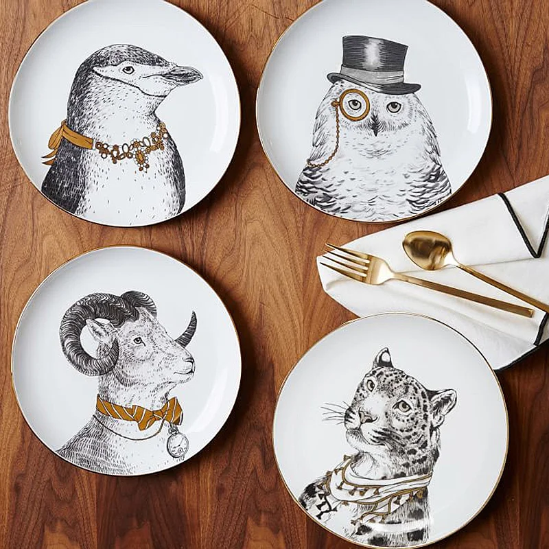 

High Grade 8 Inch Royal Noble Animal Series Ceramic Dinner Plate / Wall Deco Plates Cup Coffee Milk Mugs Bone China Tableware