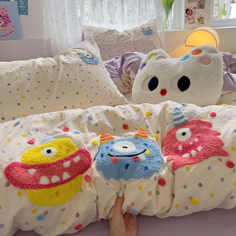 Комплект постельного белья Beiwoer с вышивкой животных, хлопок, 4 шт.