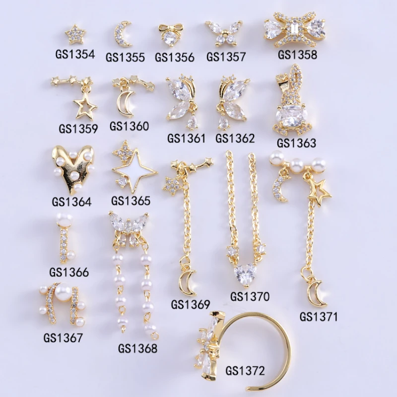 

New Net Red Nail Art Zircon Star Moon Pendant Love Pearl Rabbit Butterfly Chain Nail Sticker Jewelry Nails Accessories Nail Part