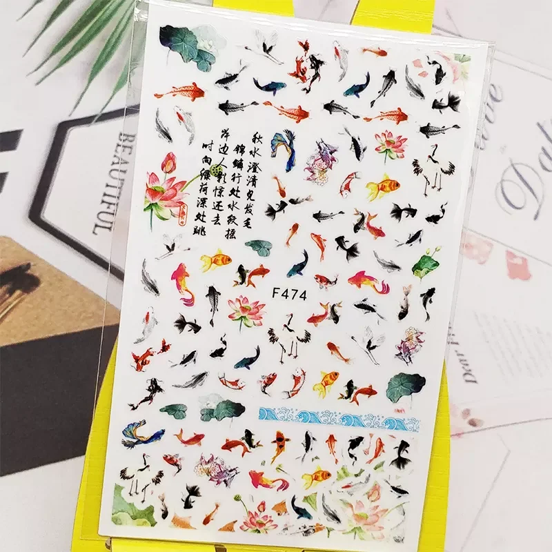 

NEW IN Nail Sticker Decals Fish Lotus Design Nail Art Decorations Stickers Sliders Manicure Accessories Nails Decoraciones