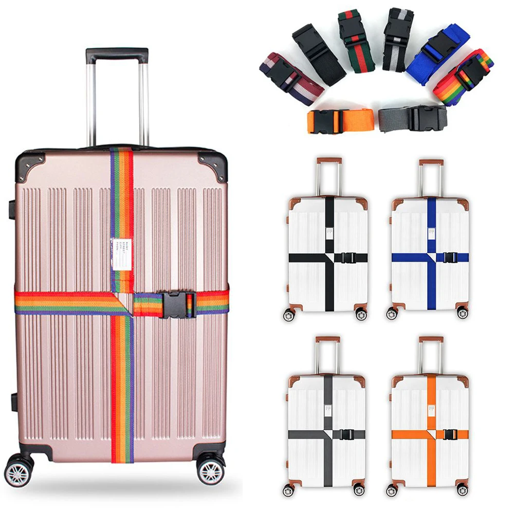 Adjustable Luggage Buckle Strap Anti-lost Rainbow Packing Belt Baggage Belts Cross Strap Suitcase Belt Travel Suitcase Accessory