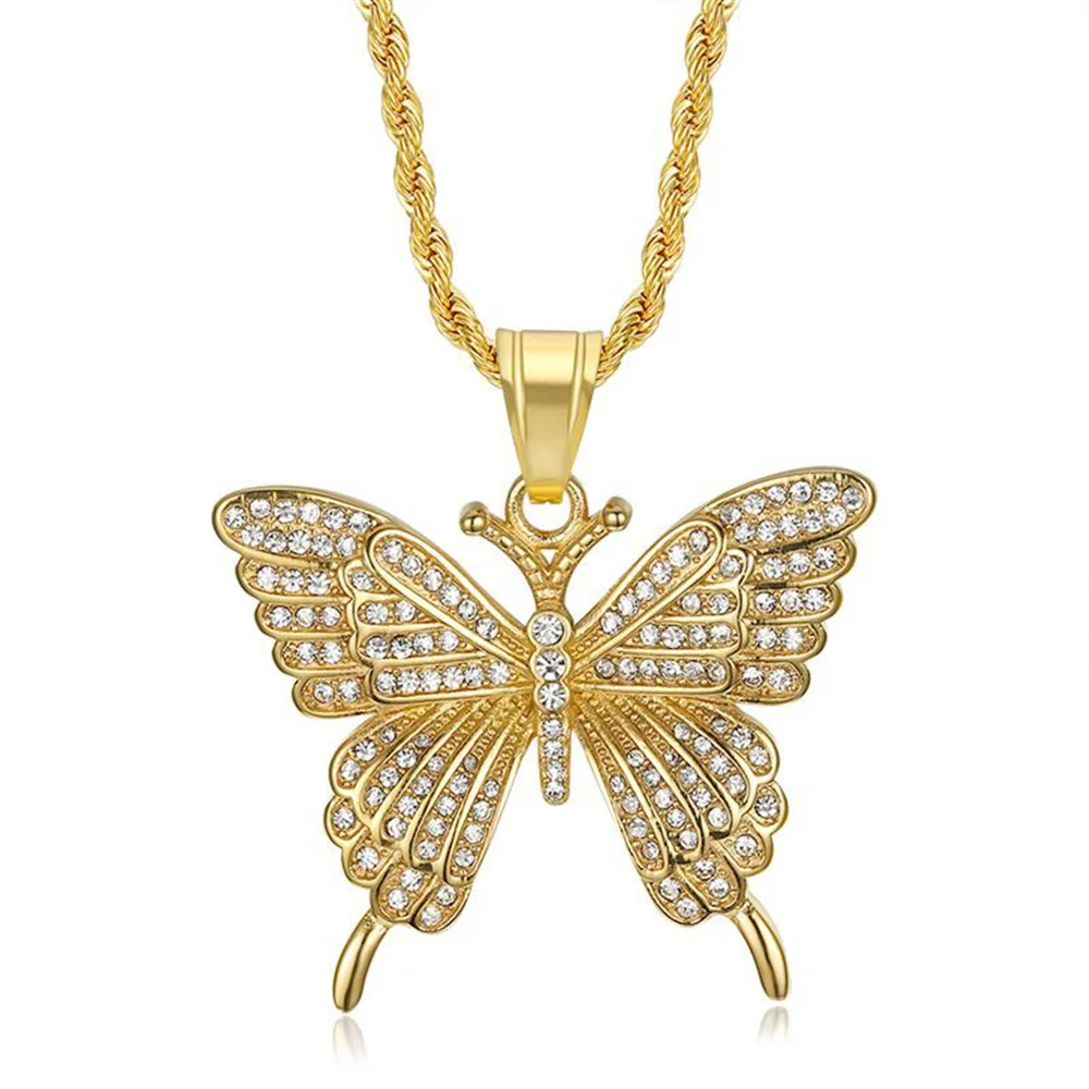 

Mens Butterfly Necklace Pendant With Chain Male Gold Color Stainless Steel Animal Necklace Hip Hop Jewelry Dropshipping
