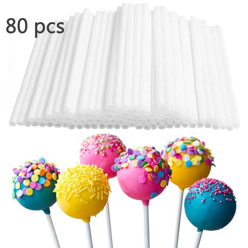 

80Pcs Disposal Lollipop Sticks For Candy Pops Non-Toxic Food Grade Plastic Sucker Tubes Sticks For Chocolate Cake Kitchen Tool