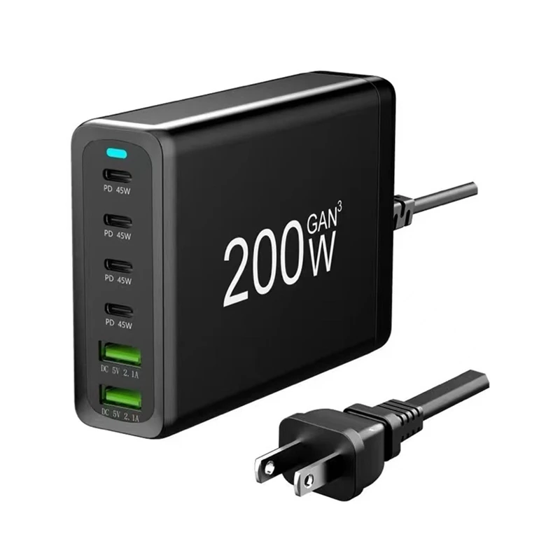 

200W USB Type C Multi-Port Charger With Short-Circuit Protection For Laptop Phone Charger US Plug