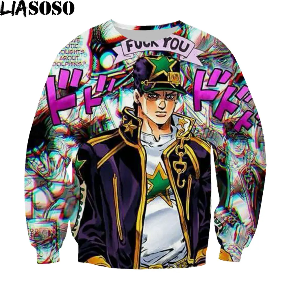 

Винтажный свитшот в стиле «Невероятные приключения Джоджо», уличная одежда в стиле Харадзюку, мужские спортивные толстовки с 3D-принтом из японского аниме