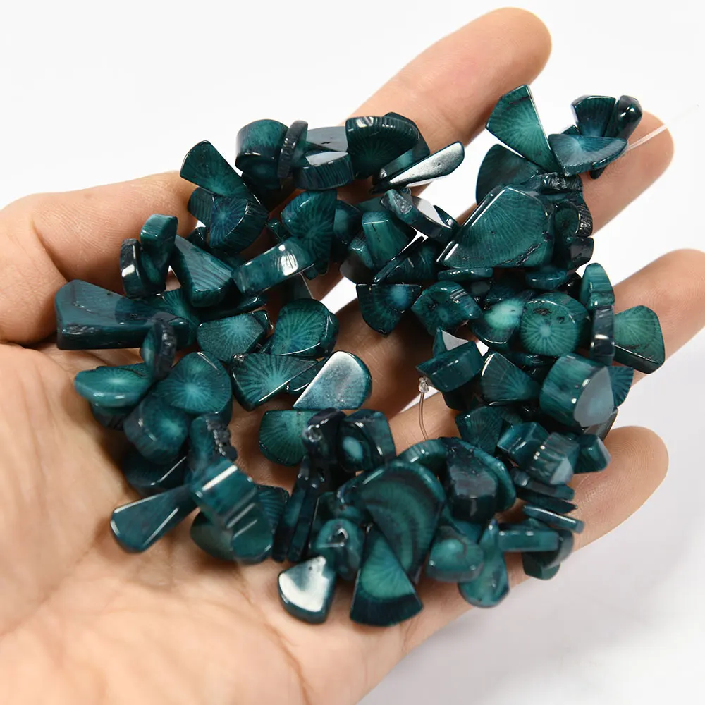 APDGG Top-drilled Fan Blue Coral Gems Stone Loose Beads 15'' Strands Jewelry Making DIY