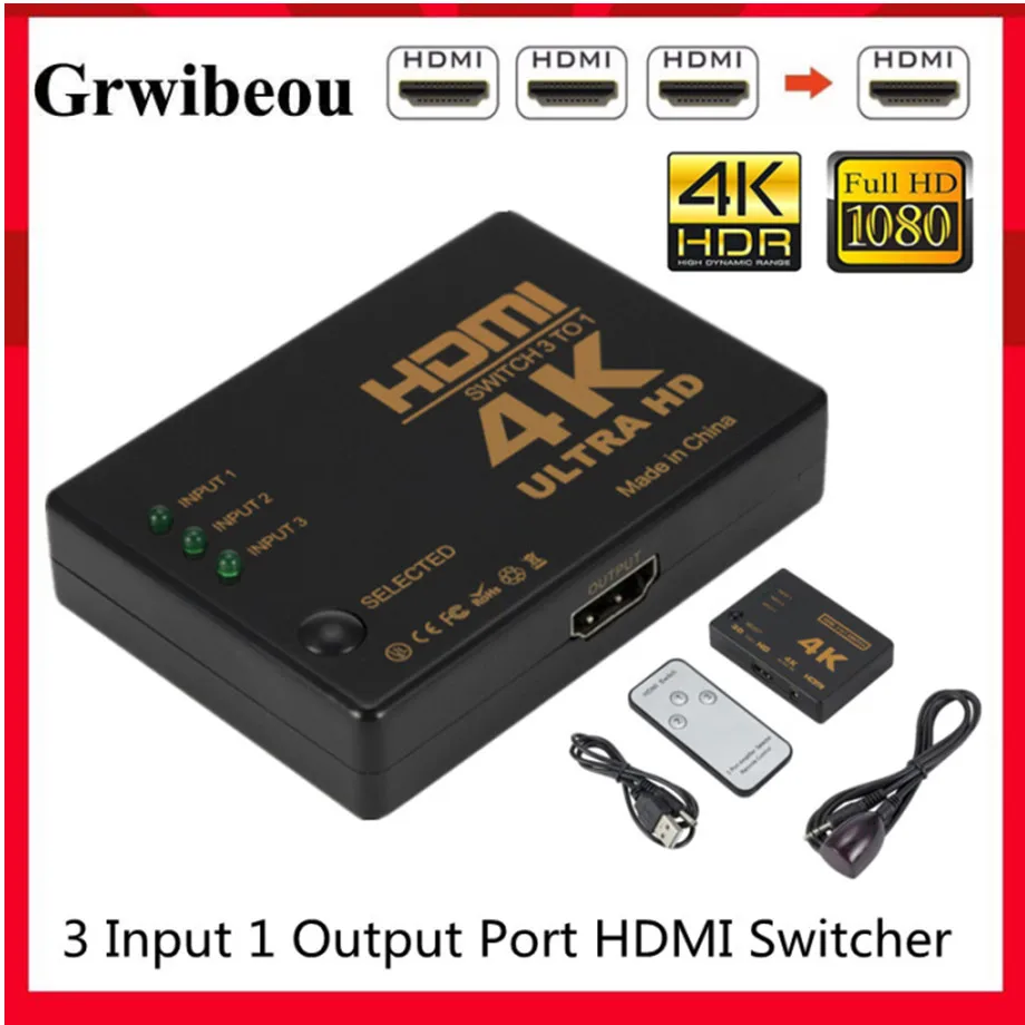 HDMI-кабель GRWIBEOU 4K 2K 3x1, HD 1080P, 3 входа, 1 выход