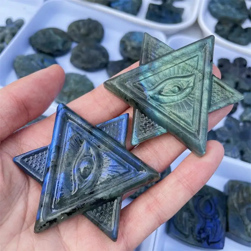 Природный лабрадорит гексаграмма кристалл все-See-Eye Исцеление резьба офисная