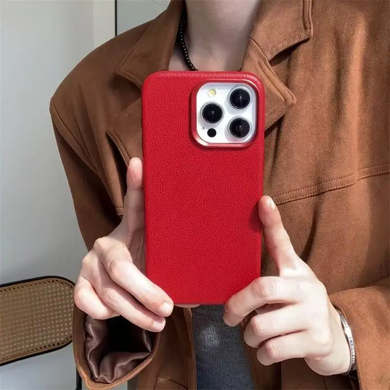 Фото Чехол из искусственной кожи с текстурой личи для Magsafe для iPhone 17 15 14 16 Pro Max 13 с поддержкой магнитной беспроводной зарядки. №5