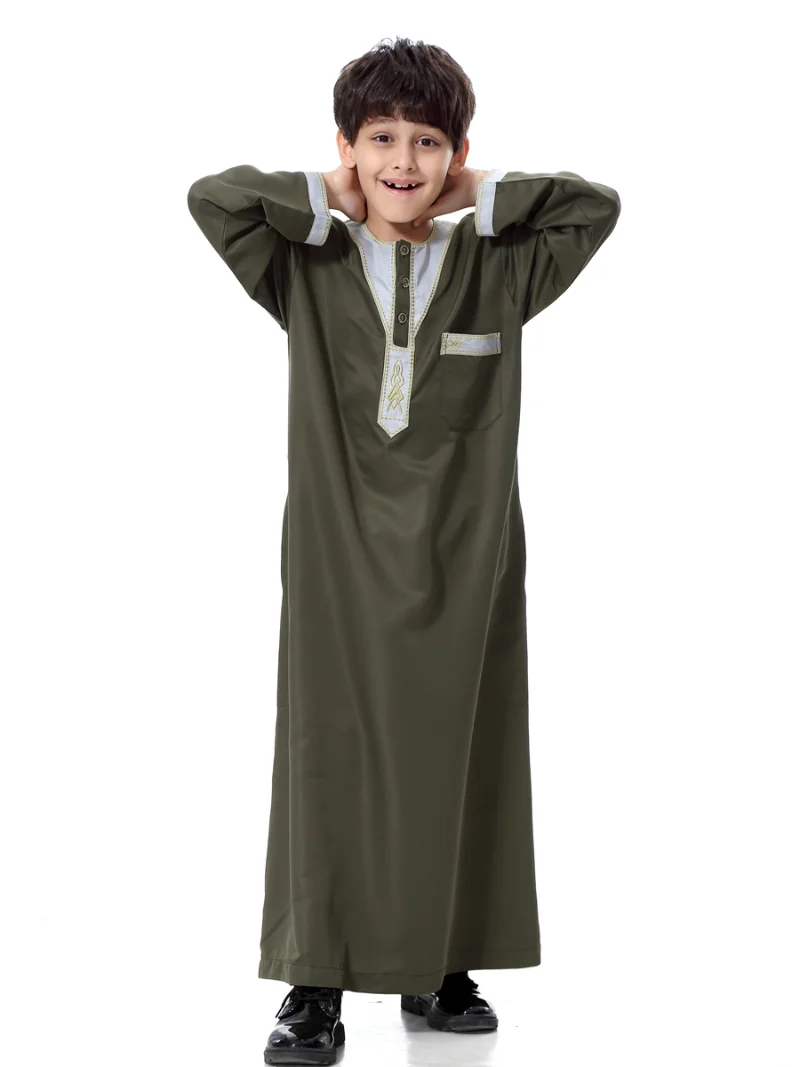 Child Boy Muslim Clothing Jubba Thobe Abaya Dubai Arabic Saudi Dishdasha Thawb Maxi Robe Ramadan Middle East Kaftan Gown Fashion