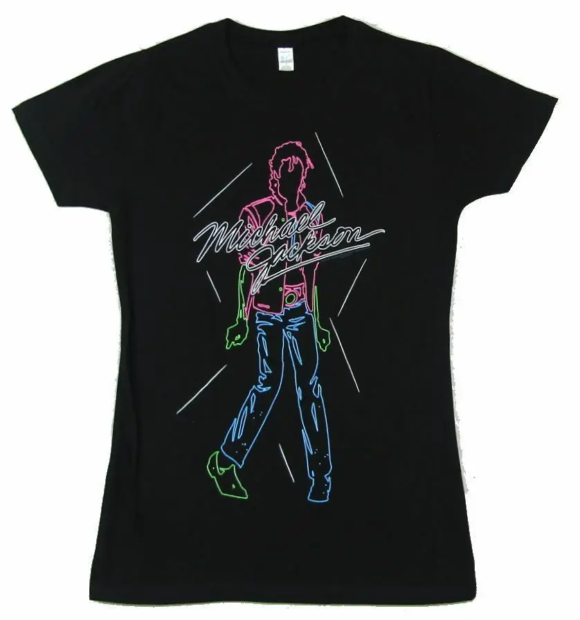 

Michael Jackson Neon Outline Girls Juniors Black T Shirt New