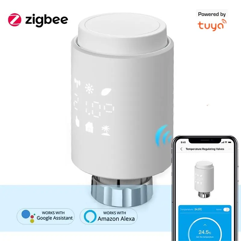 ZigBee 3.0 Thermostat Tuya Radiator Actuator Valve Smart Programmable TRV Temperature Controller Alexa Google Home Voice Control