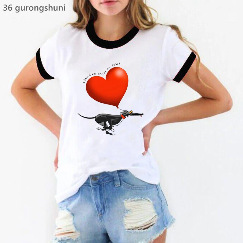 

2022 Hot Sale A Hound Has Stolen My Heart Graphic Print Tshirt Women'S Clothing Funny Greyhound Dog Lover T Shirt Femme Tops