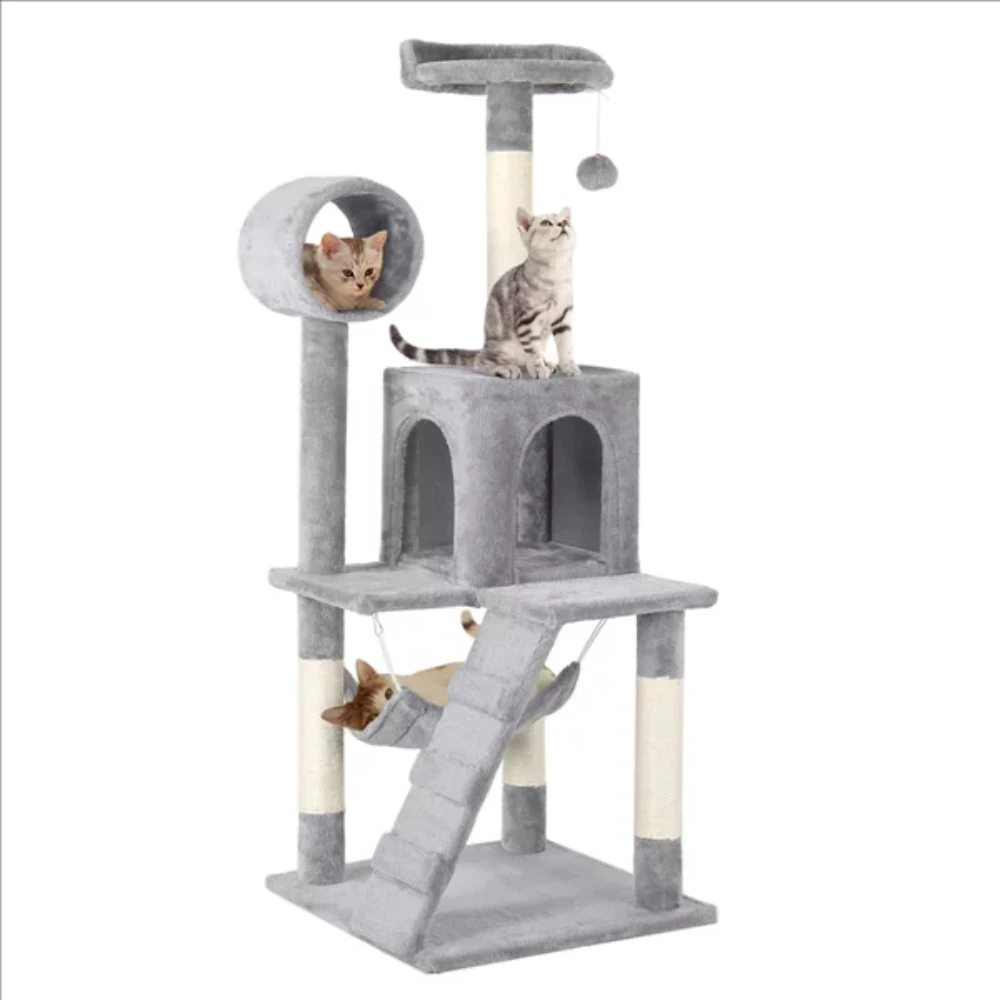 

Multi-level Cat Tree with Condo and Scratching Post, Light Gray