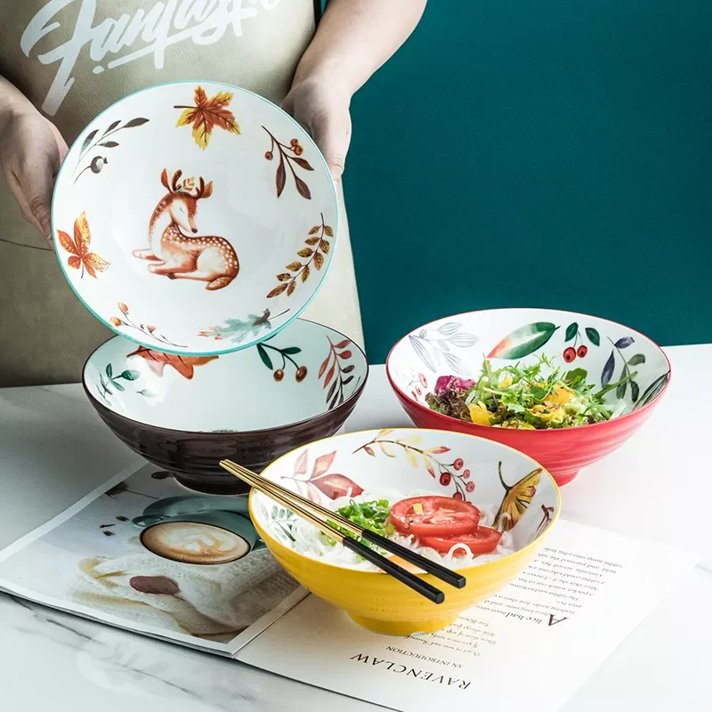 

Japanese ceramic ramen bowl cute mixing cereal rice soup bowl set Fruit Salad Dessert Snack Colorful bowls Kitchen Tableware
