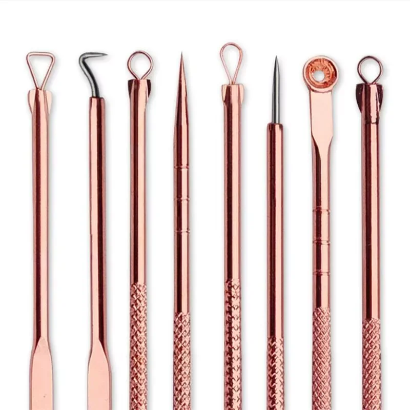 

Rose Gold Acne Extractor Remover Tool Kit Blackhead Blemish Removers Pimple Needles Treatment Face Skin Care Tools