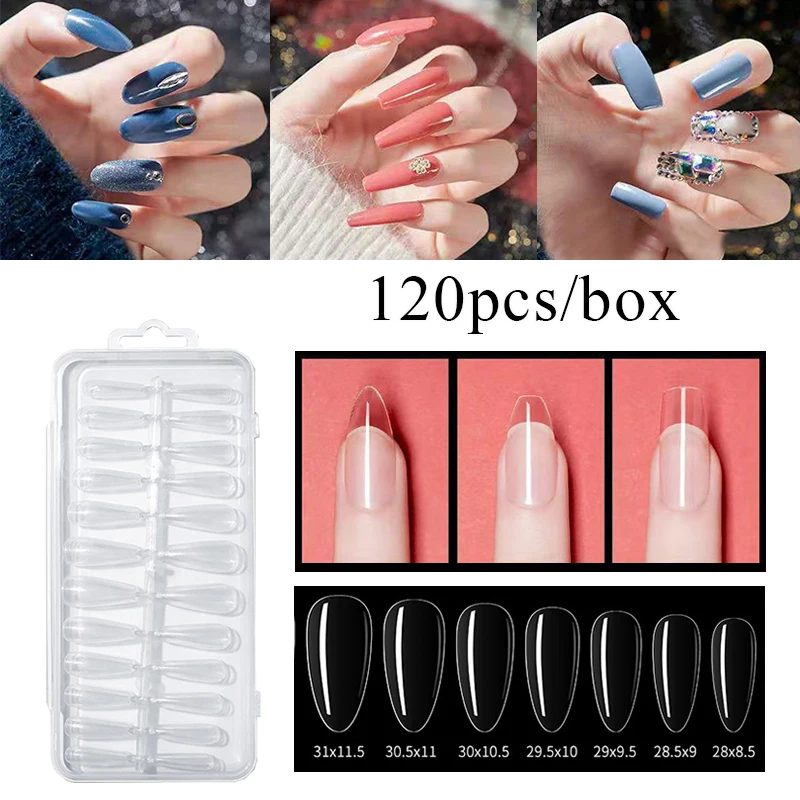 

120 шт., прозрачные бесшовные накладные ногти для наращивания ногтей