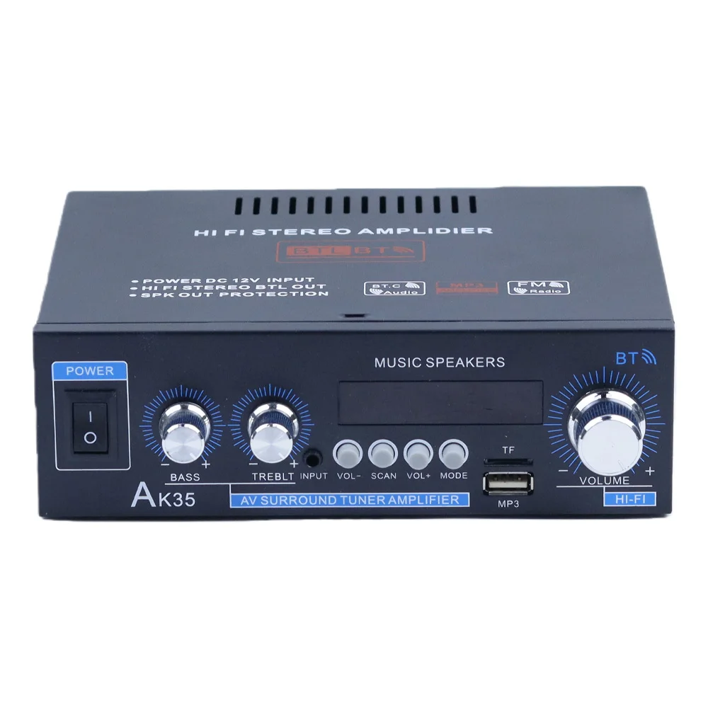 Фото AK-35 цифровой усилитель мощности HiFi цифровой домашний автомобильный аудиоусилитель 2-канальный домашний автомобильный Bluetooth USB усилитель мощности №4