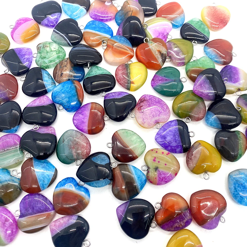 

Natural Stone Agate Pendants Heart Gem 20mm Charms for Fashion Jewelry Making DIY Earrings Necklace Pendants Accessories 5pcs