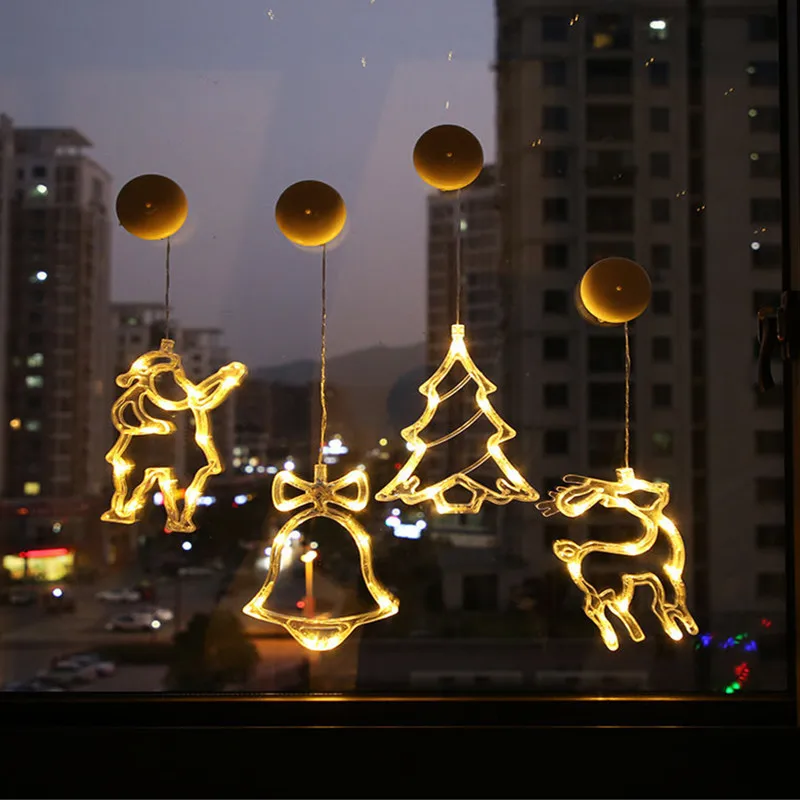 

Рождественская светодиодная Подвесная лампа в виде снежинки с Сантой присоска, украшения для окон, украшения для дома на Рождество, Новый год 2023, Декор
