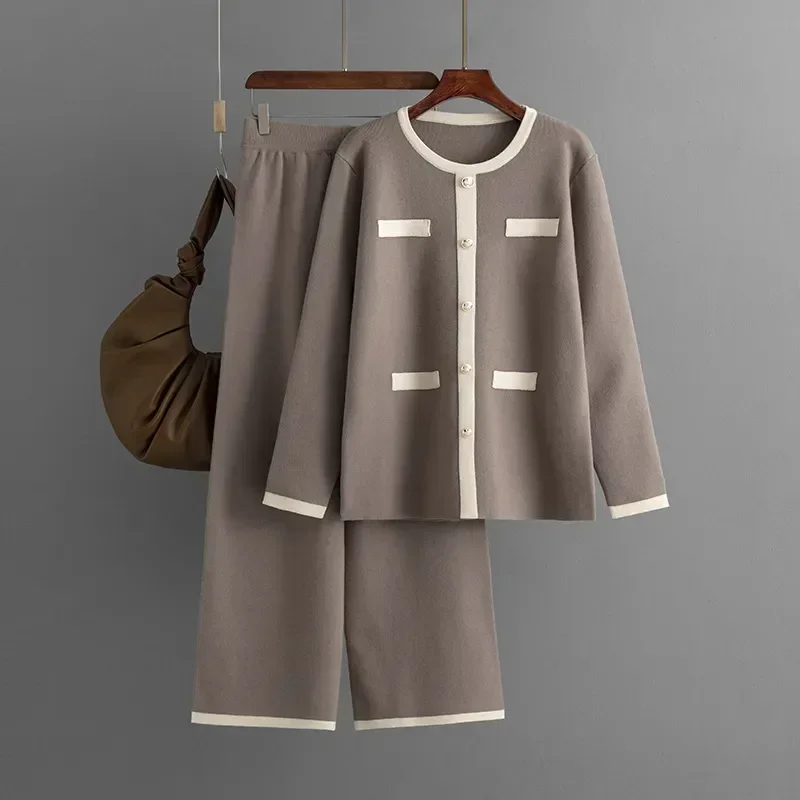 

Leg Decorate Tracksuits for Trouser Loose Home Button Two Pieces Sets Wide Sweaters Sweater Women Pants Suits Pajamas