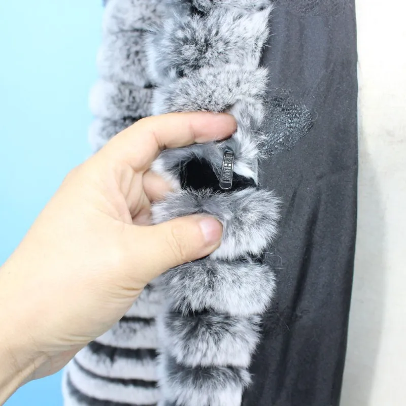 New Arrival Luxury Women Fur Coats S-4XL Natural Real Rex Rabbit Fur Coat Chinchilla Color Warm Winter Long Jacket