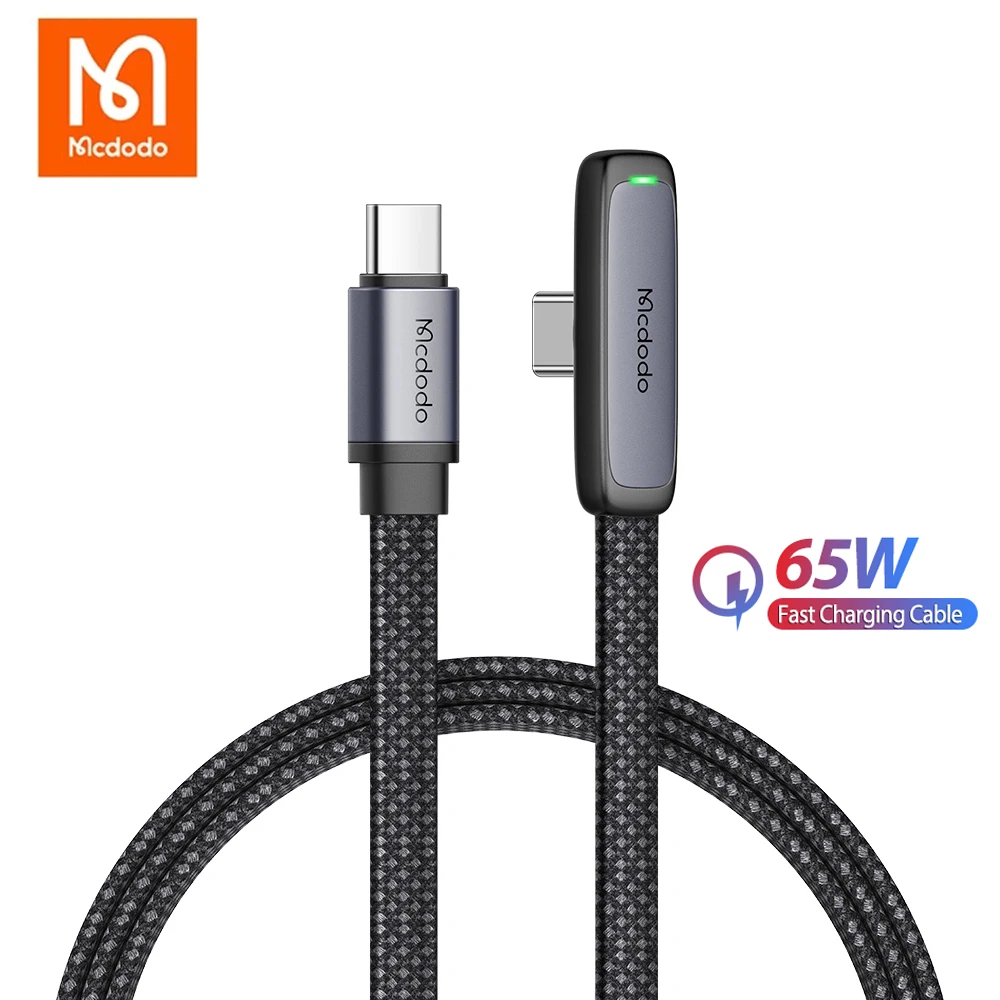 

Mcdodo 65W Elbowed USB C to Type C Cable For Xiaomi POCO F3 F4 Samsung Macbook Charging Data Sync Cord PD Fast Chargr Phone Wire