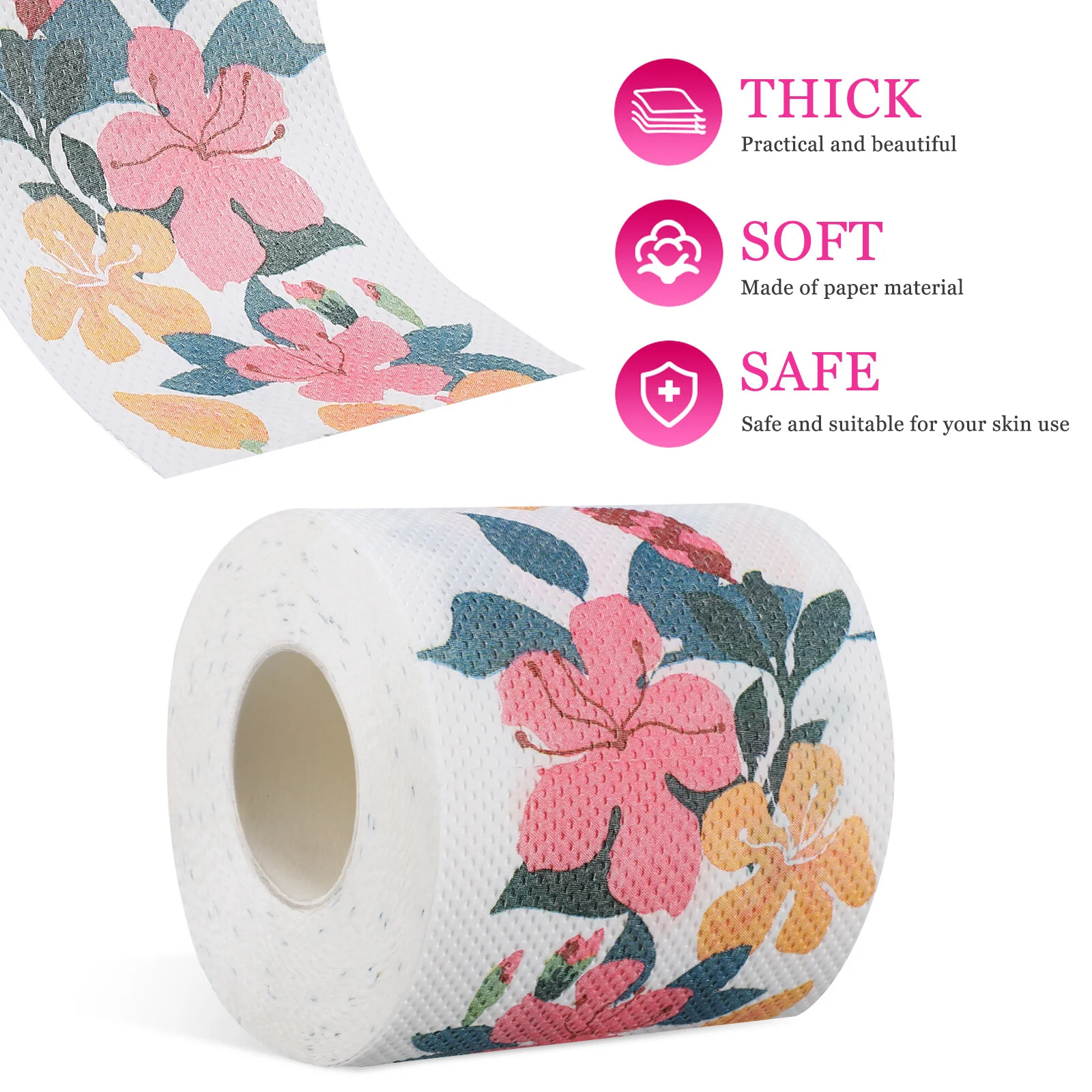 

2 Rolls of Floral Printed Commercial Paper Towelss Flower Pattern Toilet Tissues Decorative Napkins for Home Office Travel