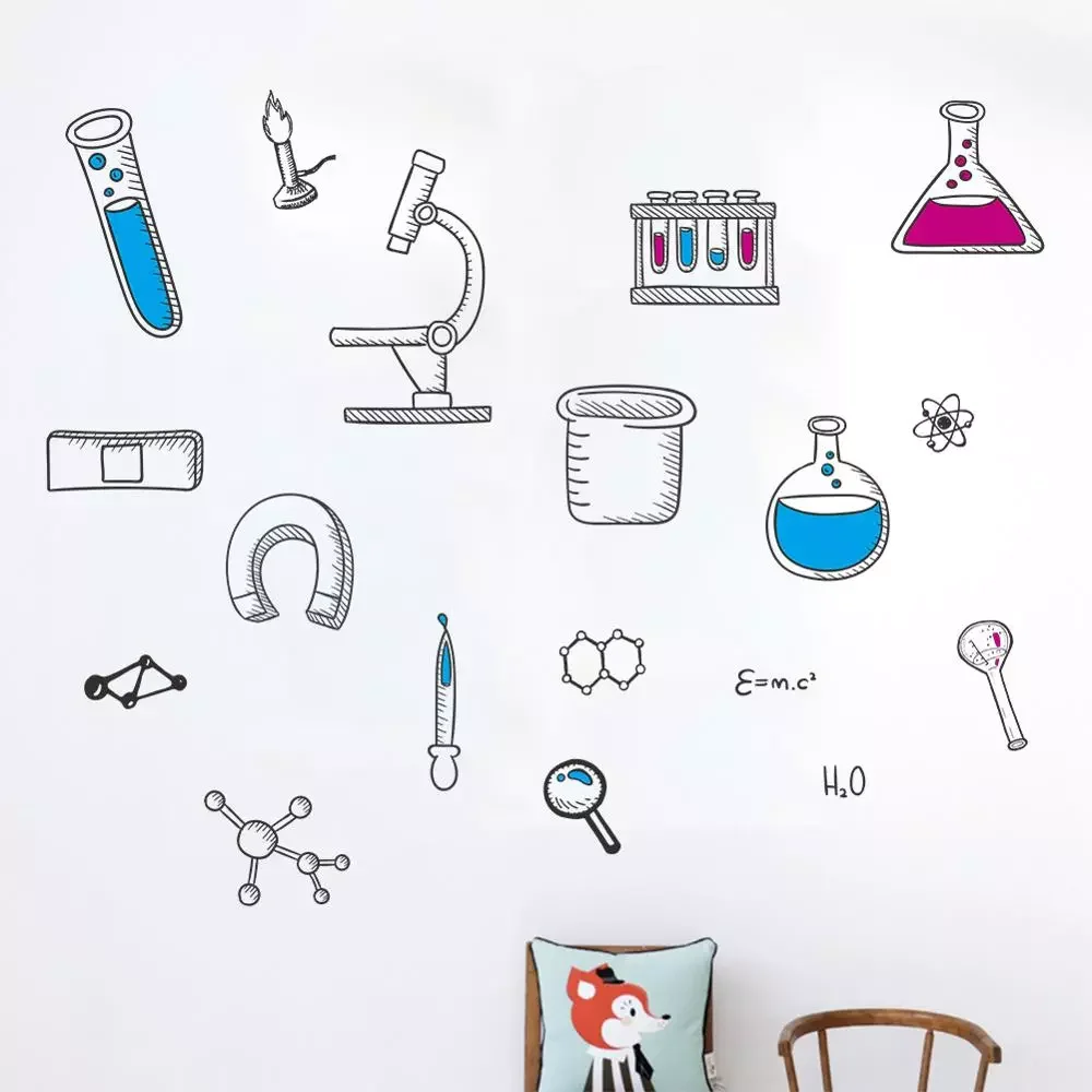 

NEW2022 Cartoon chemistry experiment tool wall sticker children room bedroom background decorations mural Laboratory stickers wa