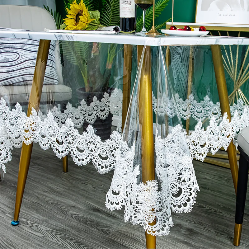

Soft Square Tablecloth with Lace Embroidery Tablecloth Waterproof Table Cloth Transparent Flexible Glass on The Table Protection
