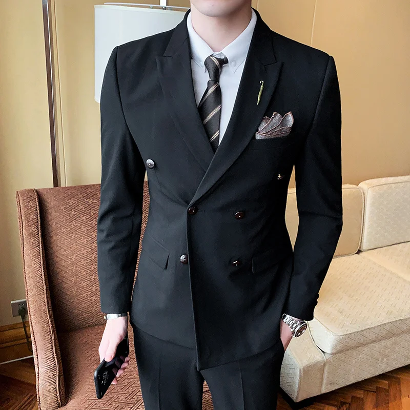 

Men's Suit Formal 2 Pieces Set Slim Fit Double Breasted Plaid Prom Tuxedos Wedding Groomsmen Blazer Pants Jacket Coat Trousers